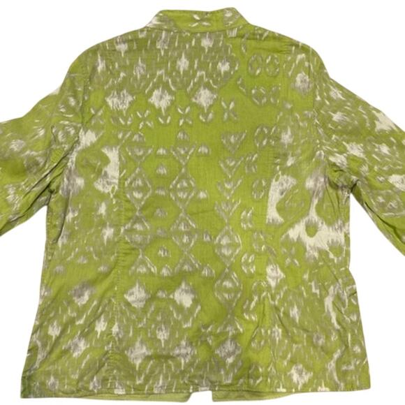 CHICO'S Green White Open Cardigan Shacket Pockets Ikat Women's Size 3 LARGE - Picture 7 of 12